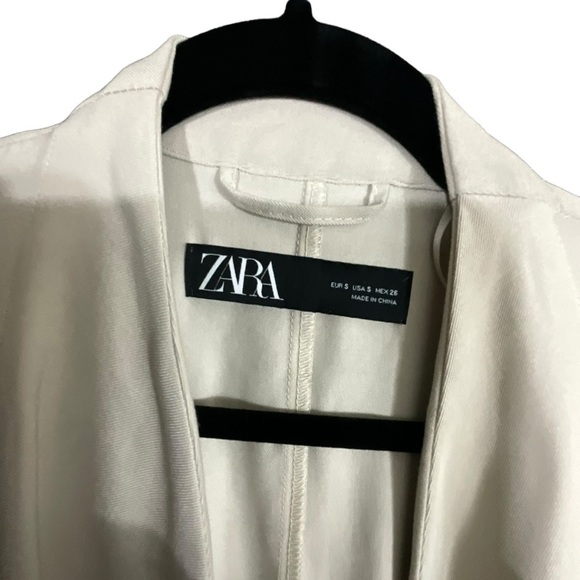 Zara Beige Fluid Oversized Drape Open Front Roll Tab Drawstring Waist Jacket - Picture 13 of 13